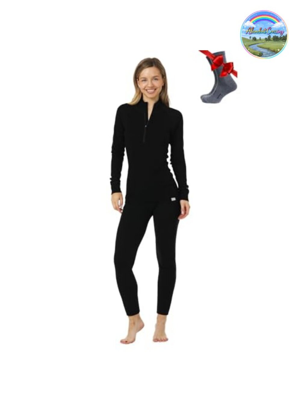 Merino Wool Base Layer Set Women Quarter Zip Thermal Underwear
